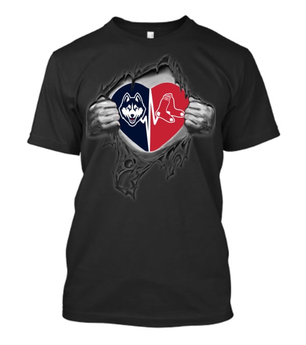 Red Sox Uconn Huskies Heart And Hands T-Shirt