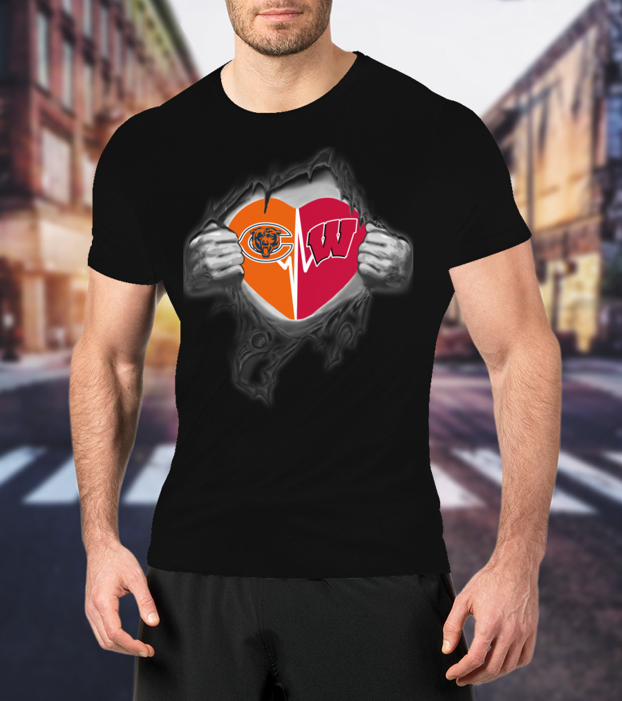 Chicago Bears Wisconsin Badgers Heart T-Shirt