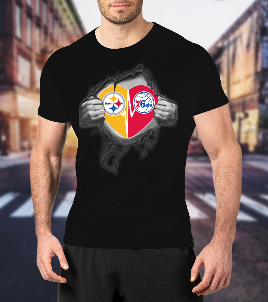 Steelers 76ers Heart Design With Logos T-Shirt