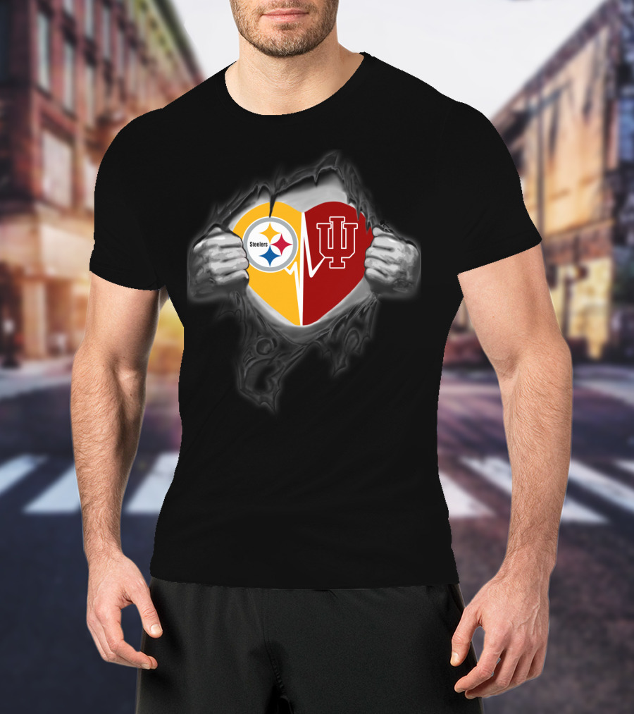 Steelers Indiana Hoosiers Heart Logo Burst T-Shirt