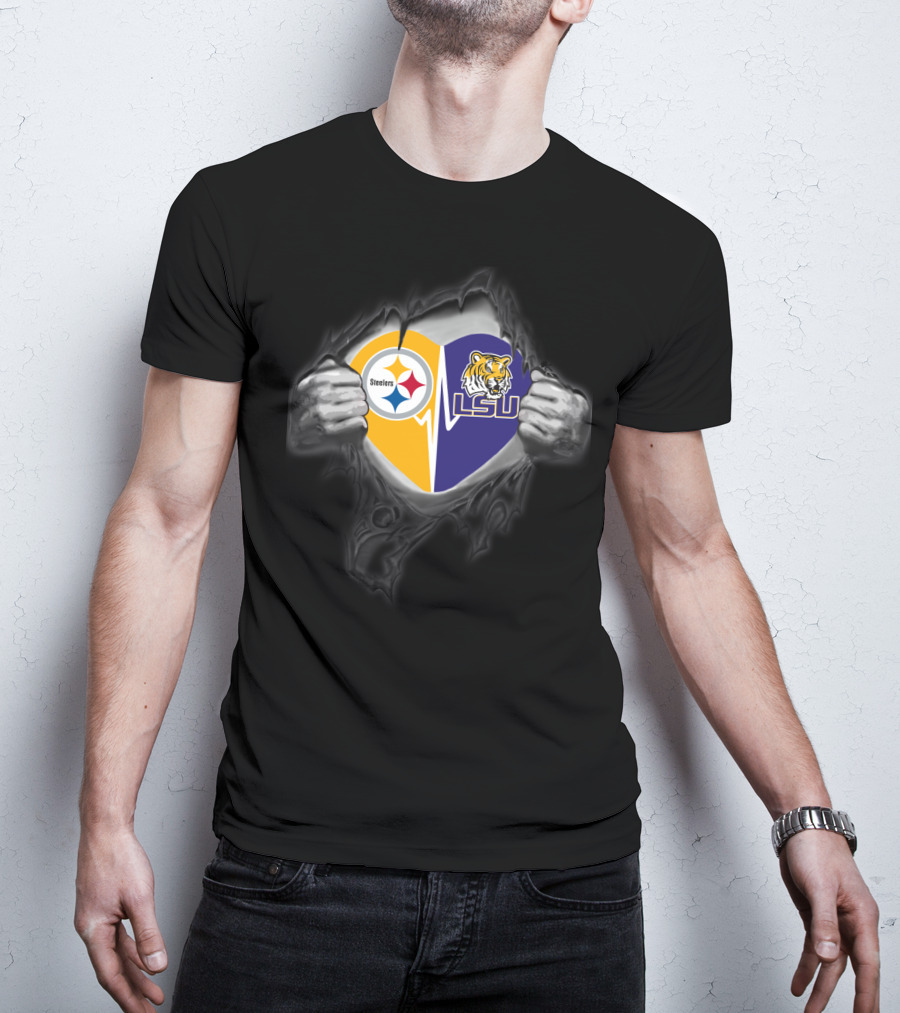 Steelers And Lsu Tigers Heart T-Shirt