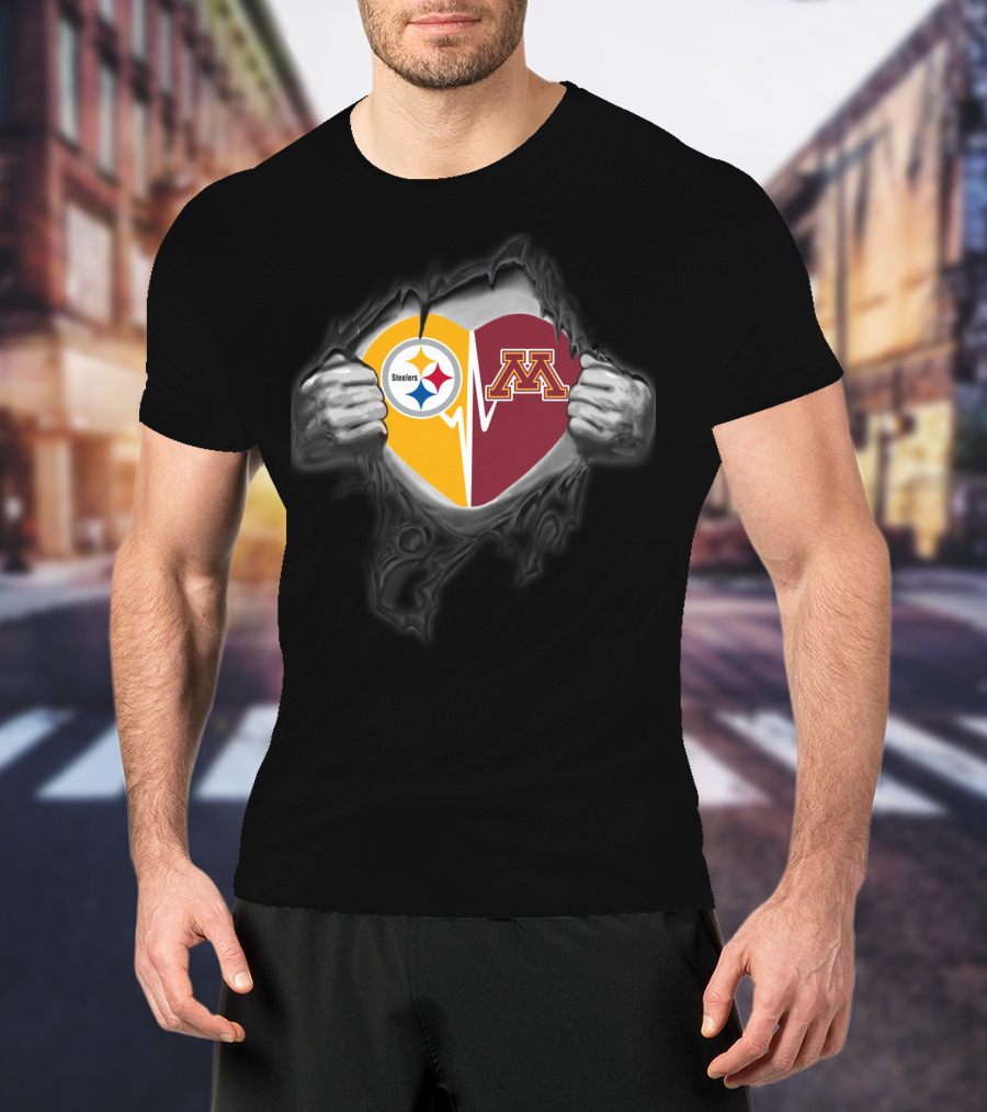 Steelers Minnesota Golden Gophers Heart Logo Rip T-Shirt