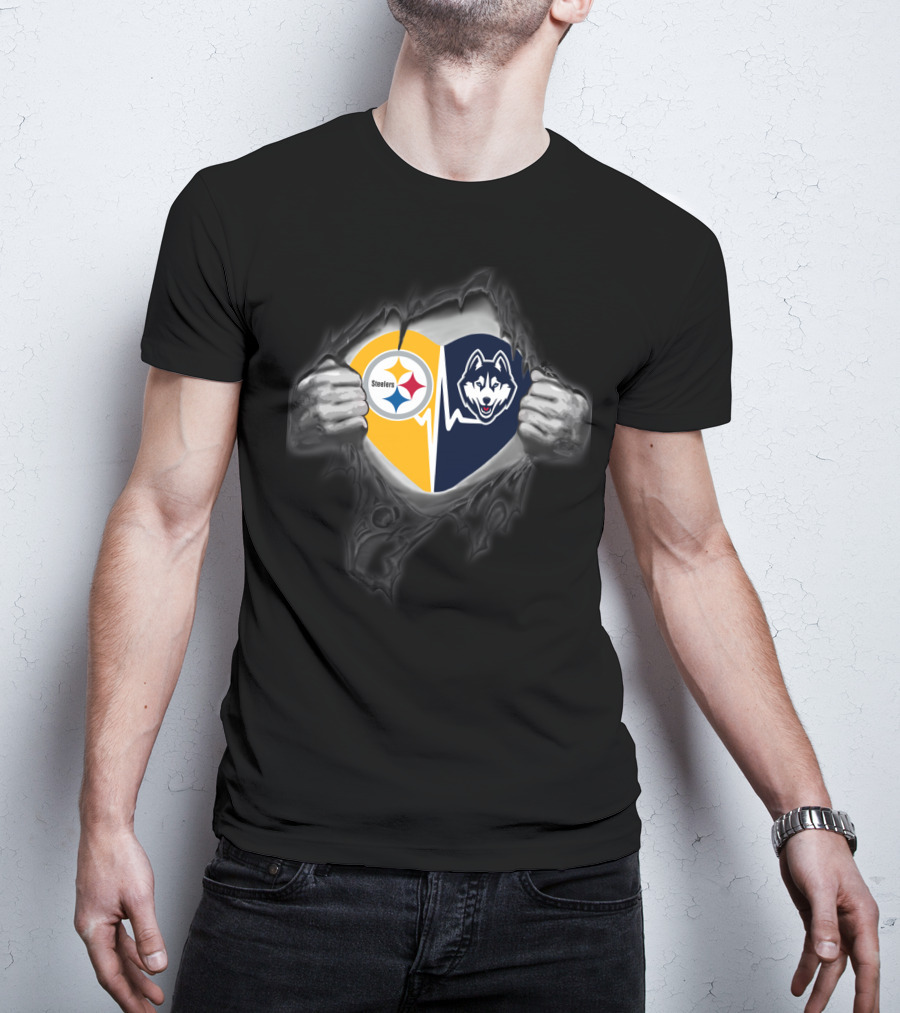 Steelers Uconn Huskies Heartbeat Rip T-Shirt