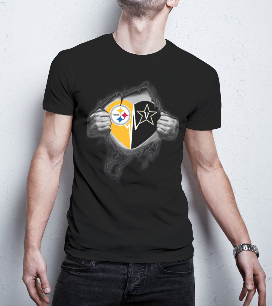 Steelers Vanderbilt Commodores Heart Logo Fusion T-Shirt