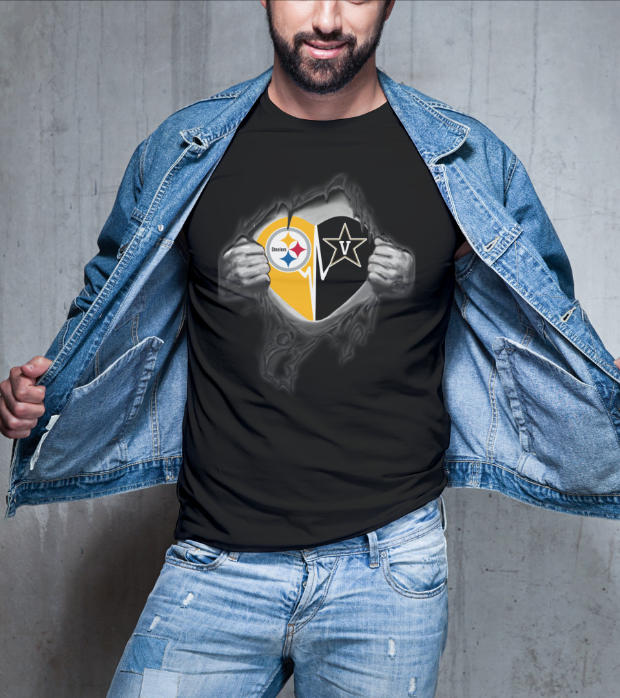 Steelers Vanderbilt Commodores Heart Logo Fusion T-Shirt