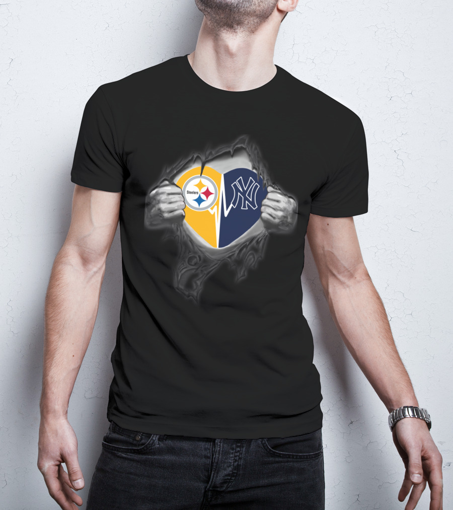 Steelers Yankees Heart Logo Fan Pride T-Shirt