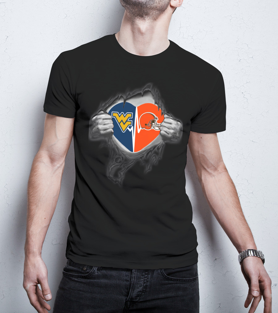 Browns And West Virginia Mountaineers Heart T-Shirt