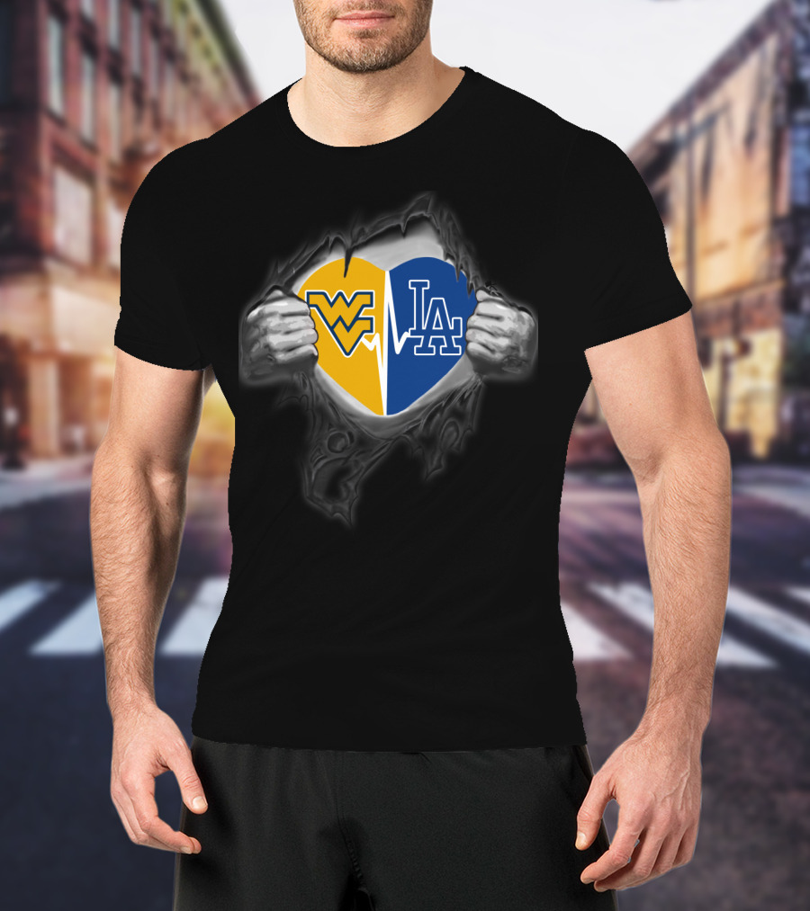 West Virginia Mountaineers Los Angeles Dodgers Heart Logo Fusion T-Shirt
