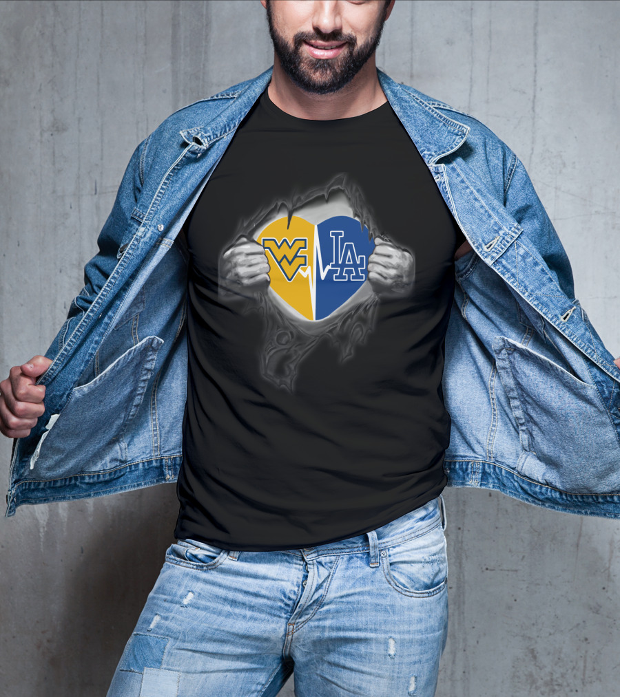 West Virginia Mountaineers Los Angeles Dodgers Heart Logo Fusion T-Shirt