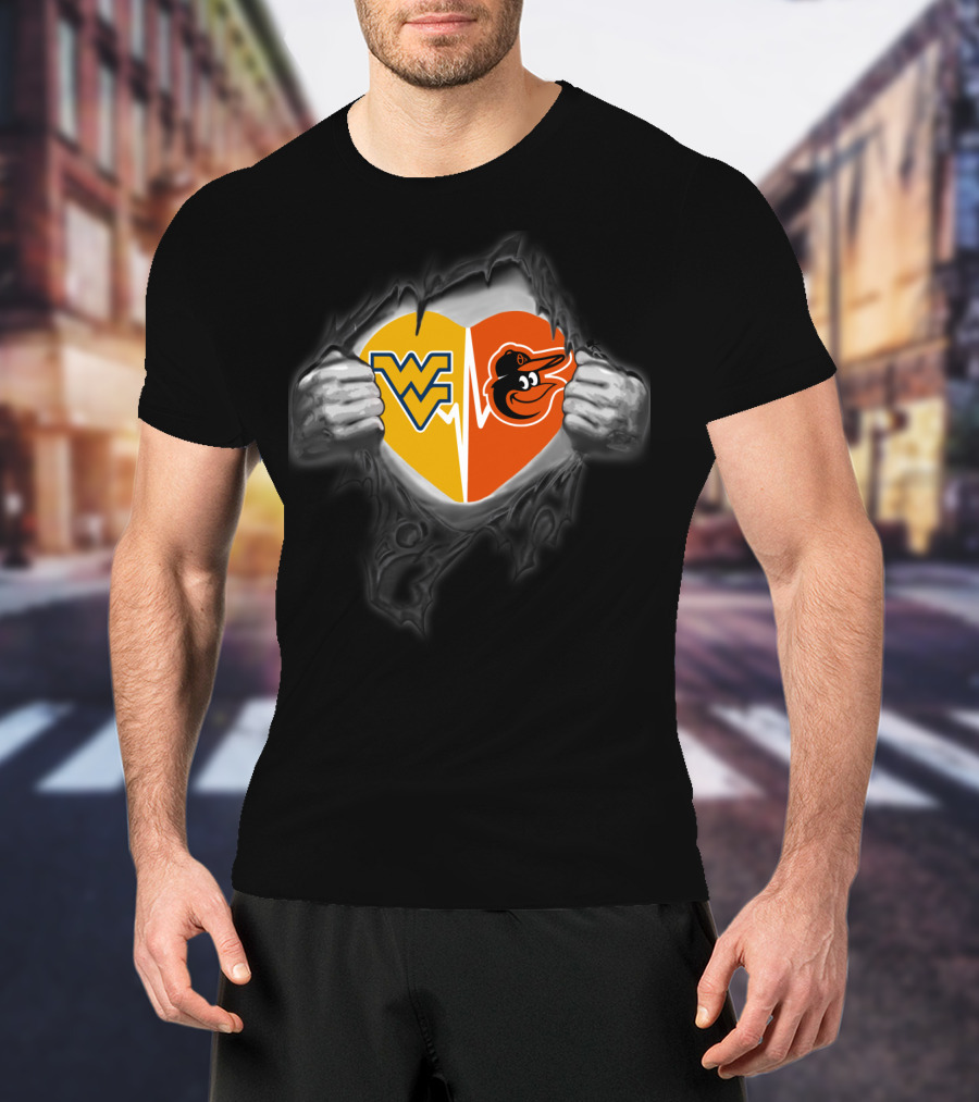 Orioles Wv Mountaineers Heart Logo Peeking Front T-Shirt