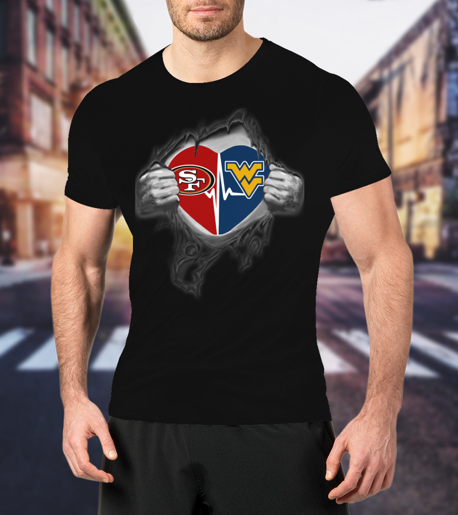 San Francisco 49ers West Virginia Mountaineers Heartbeat Rip T-Shirt