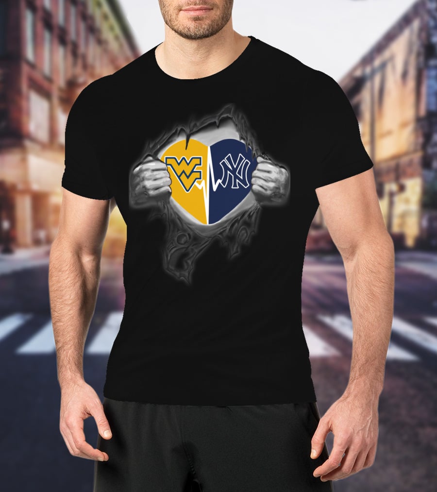 West Virginia Mountaineers Yankees Heart Logo Fusion T-Shirt