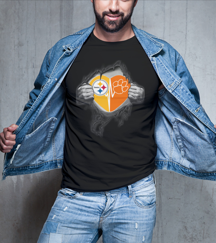 Steelers Heartbeat Clemson Tigers Paw T-Shirt