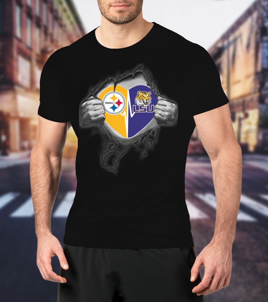 Steelers Lsu Tigers Heart Logo Rip T-Shirt