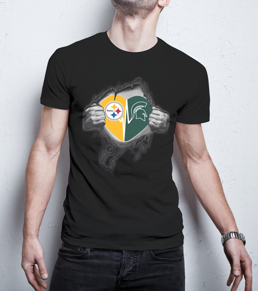 Steelers Michigan State Spartans Heart Logo Combination T-Shirt