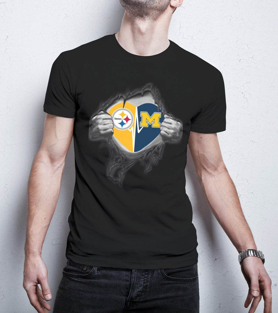 Steelers Heart Michigan Wolverines Logo Fusion T-Shirt