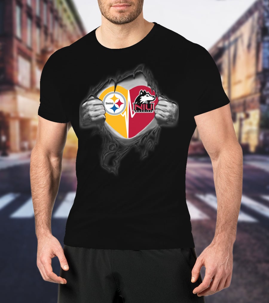 Steelers Northern Illinois Huskies Heart Torn Effect T-Shirt