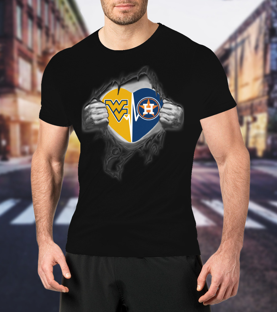 West Virginia Mountaineers Wv Houston Astros Heart Logo Fusion T-Shirt