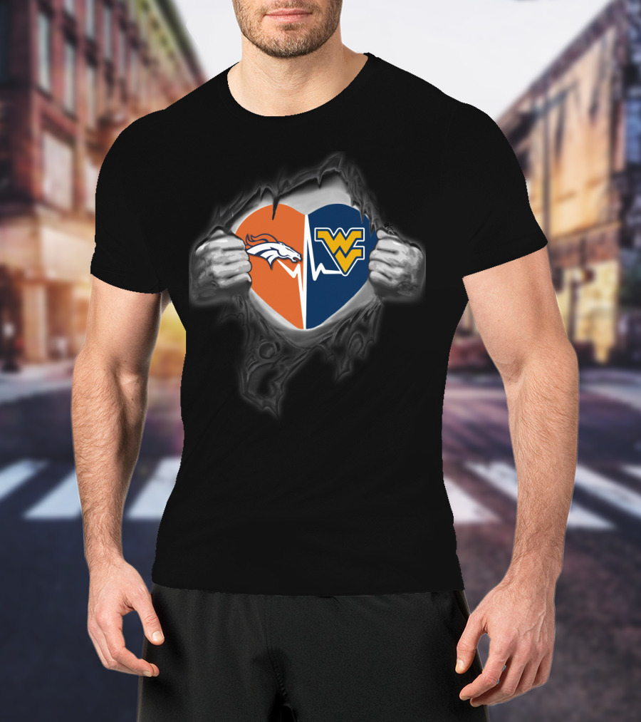 Broncos West Virginia Mountaineers Heart Logo Fusion T-Shirt