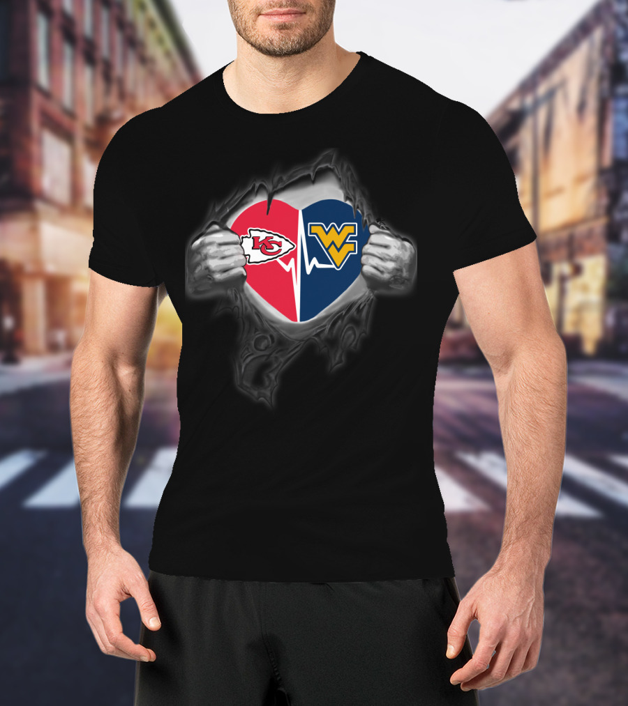 Kansas City Chiefs West Virginia Mountaineers Split Heart T-Shirt