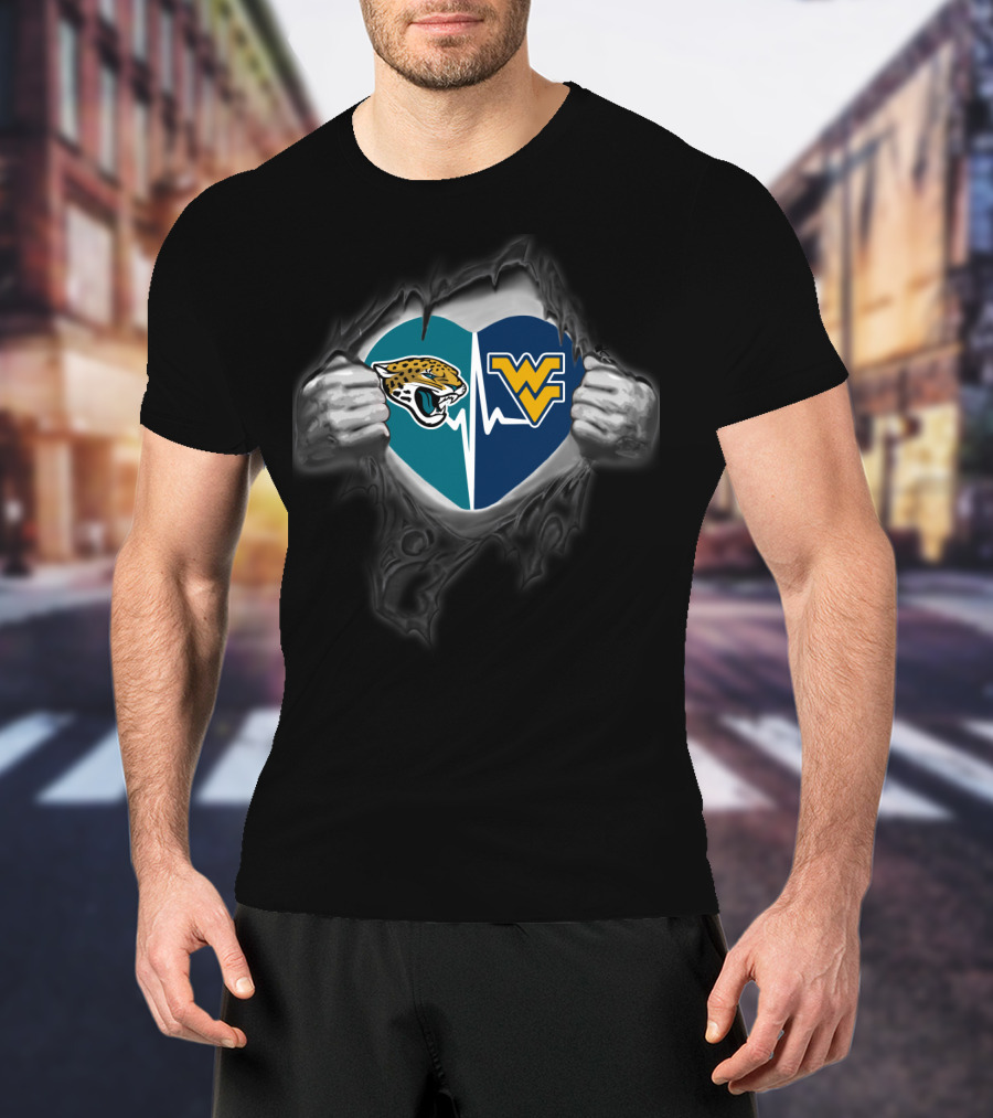 Jaguars Heart West Virginia Mountaineers Logo T-Shirt