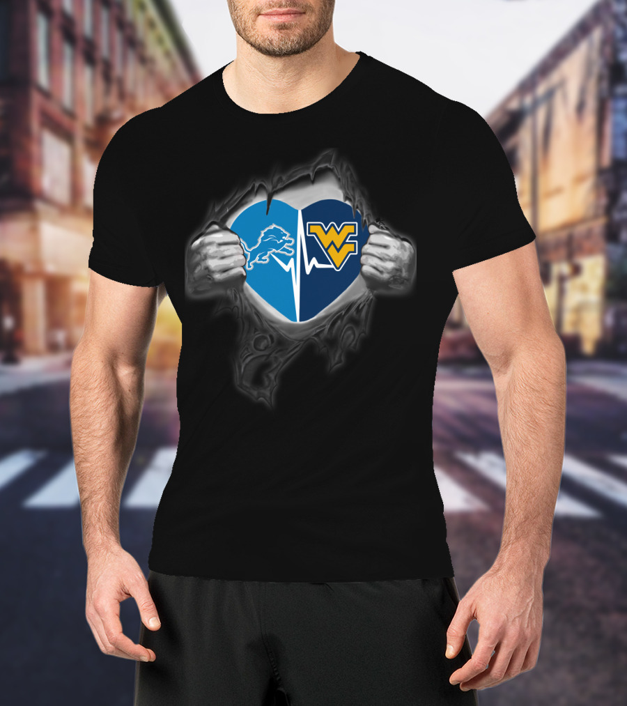 Lions Detroit West Virginia Mountaineers Heartbeat Fan Pride T-Shirt