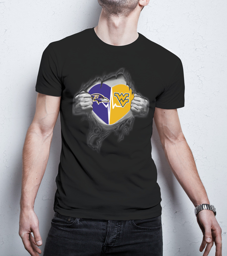 Ravens Baltimore West Virginia Mountaineers Heart T-Shirt