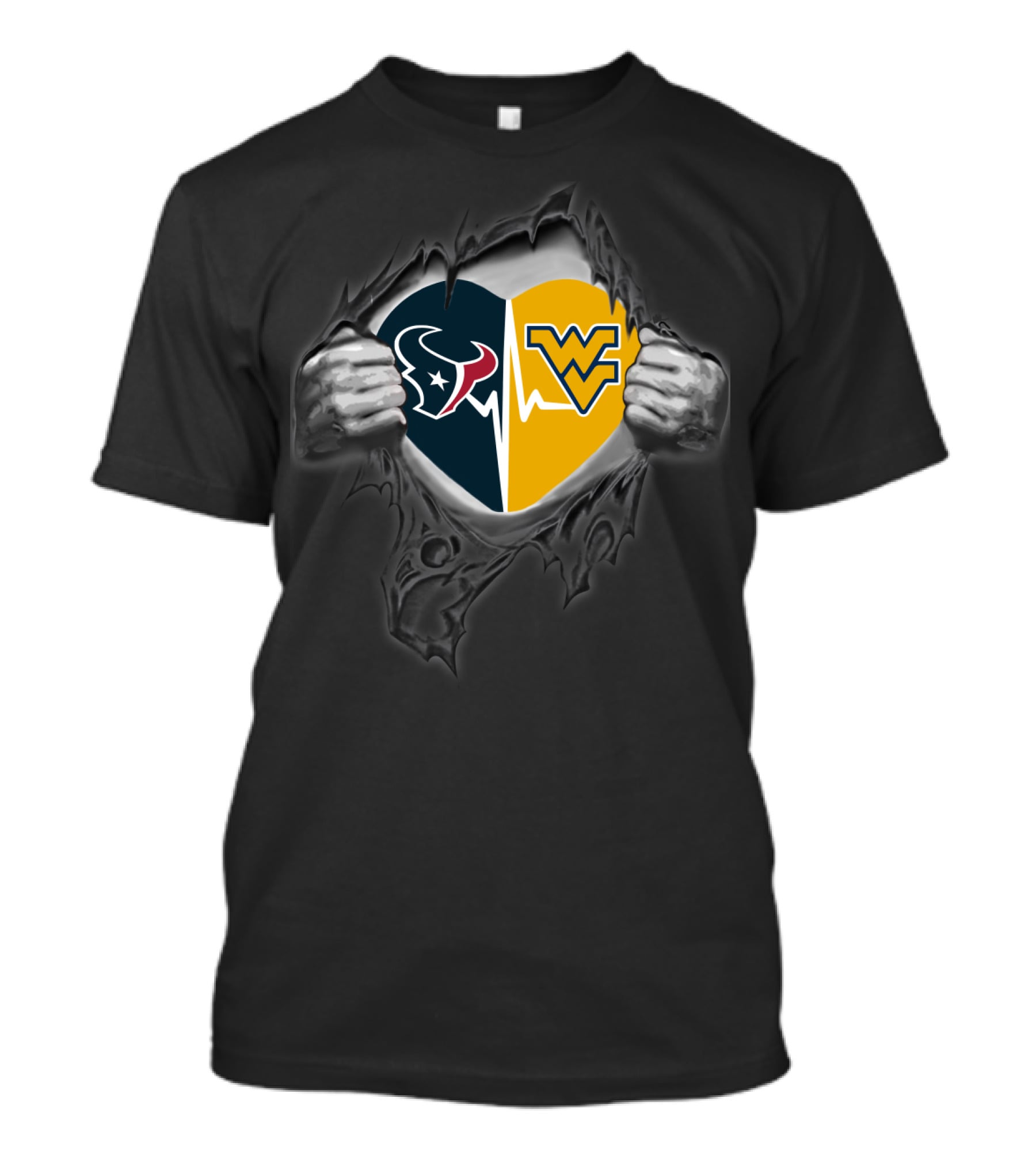 Texans Heart West Virginia Mountaineers Rip T-Shirt