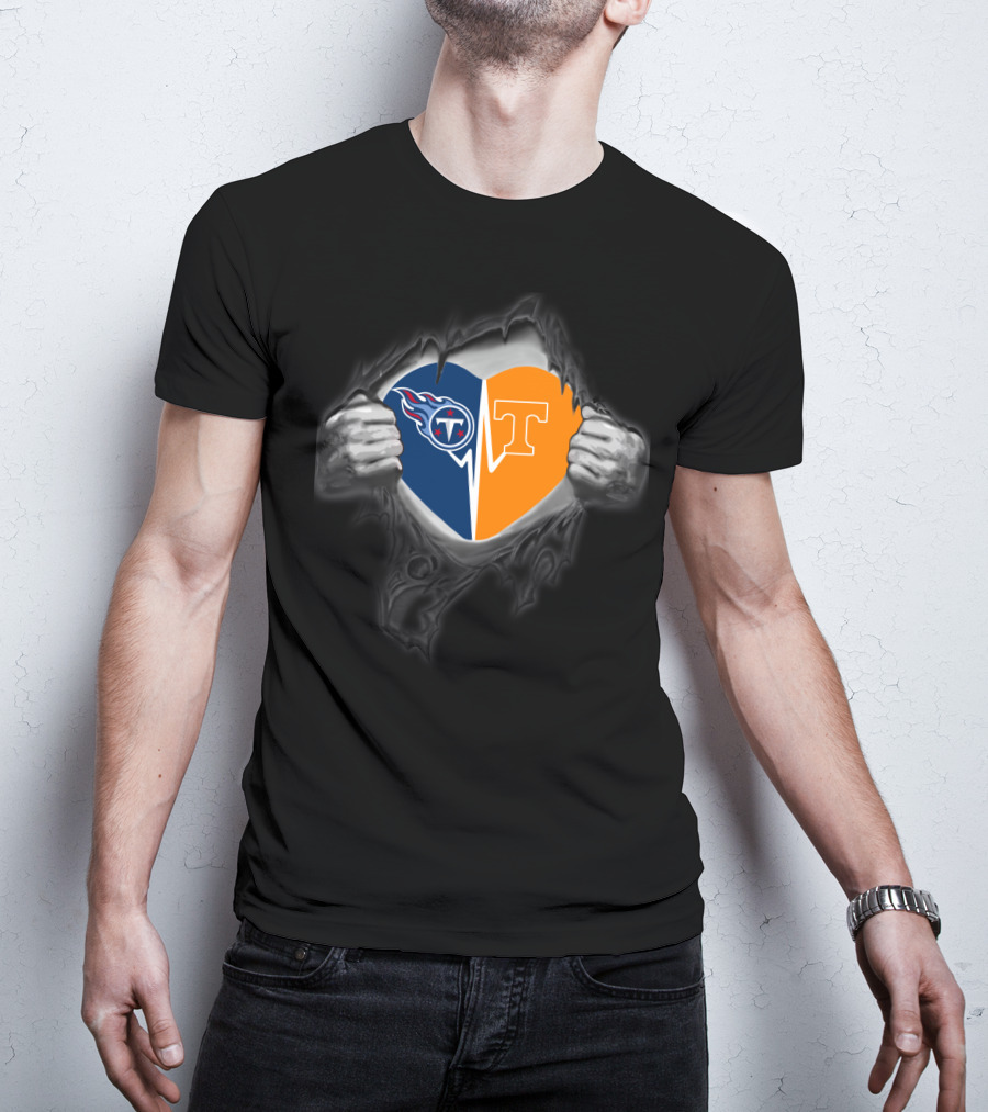 Tennessee Titans Volunteers Heart Logo Torn Fabric T-Shirt