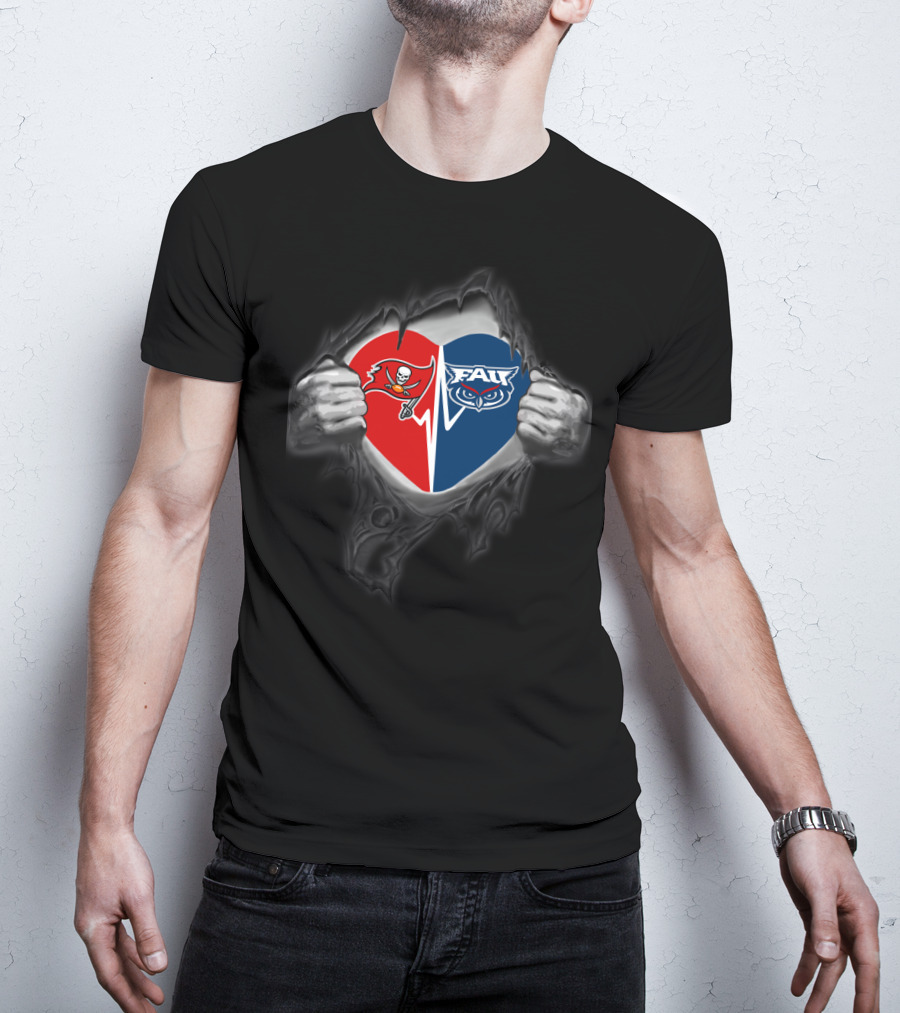 Buccaneers And Florida Atlantic Owls Heart T-Shirt