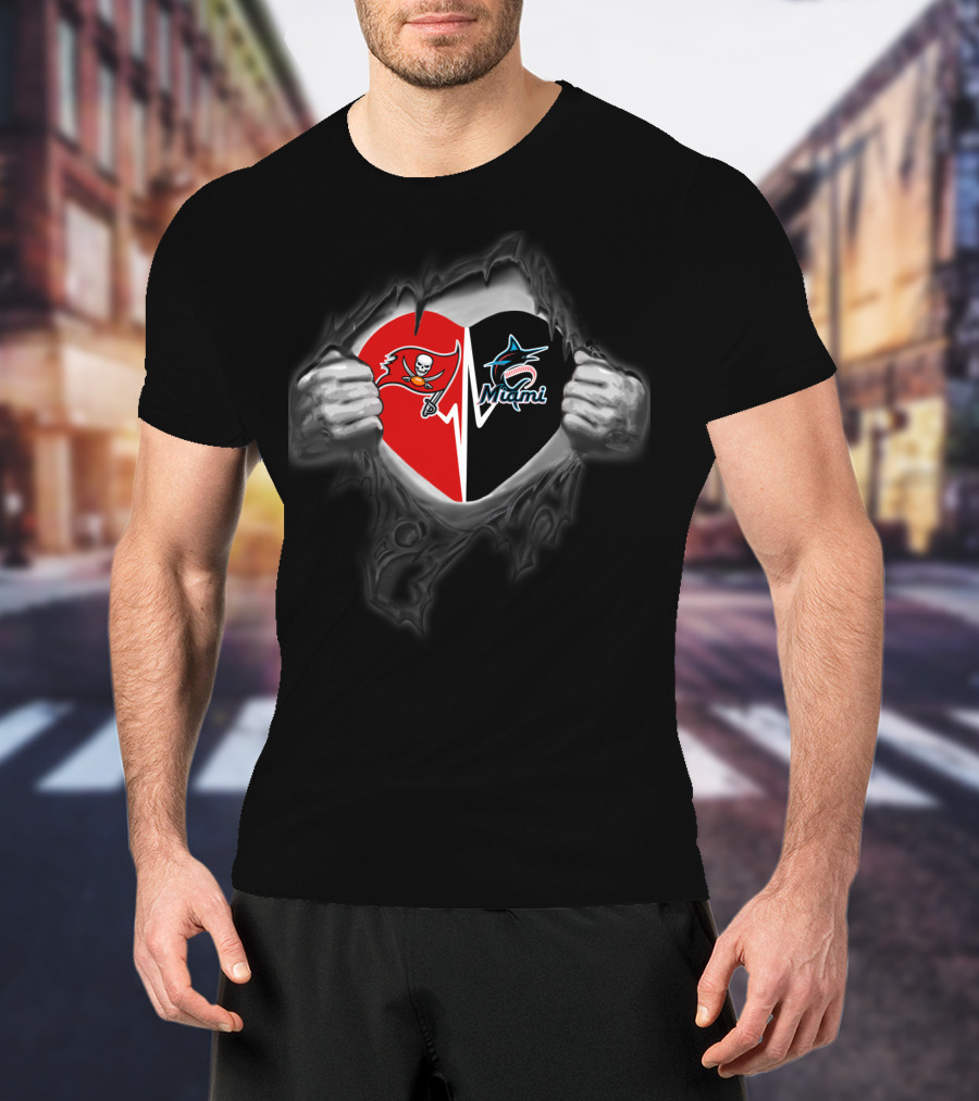 Buccaneers Heart Miami Marlins Logo Fusion T-Shirt