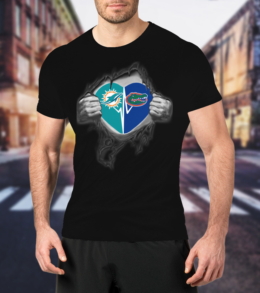 Miami Dolphins Florida Gators Heart Logo Combo T-Shirt