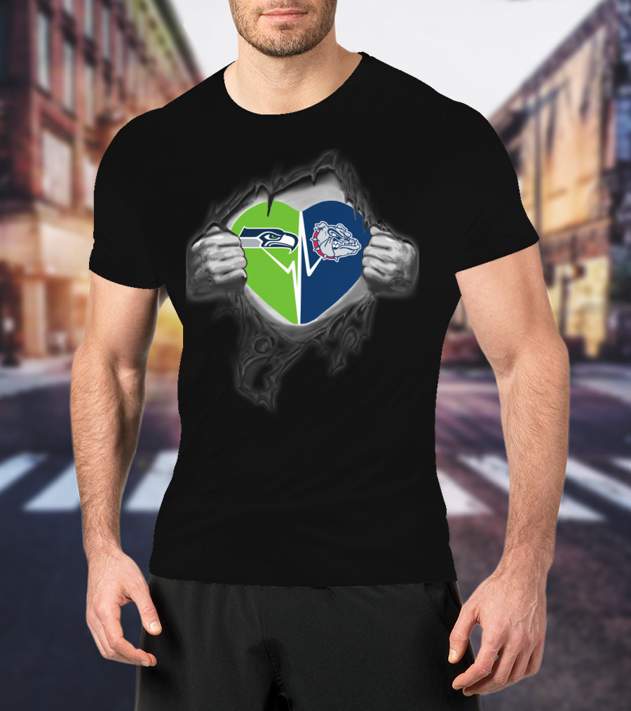 Seahawks Heart Gonzaga Bulldogs Logo Fan Support Fusion T-Shirt