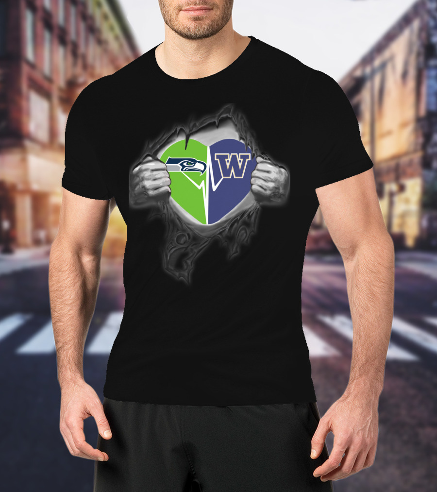 Seahawks Heart Washington Huskies Fusion T-Shirt