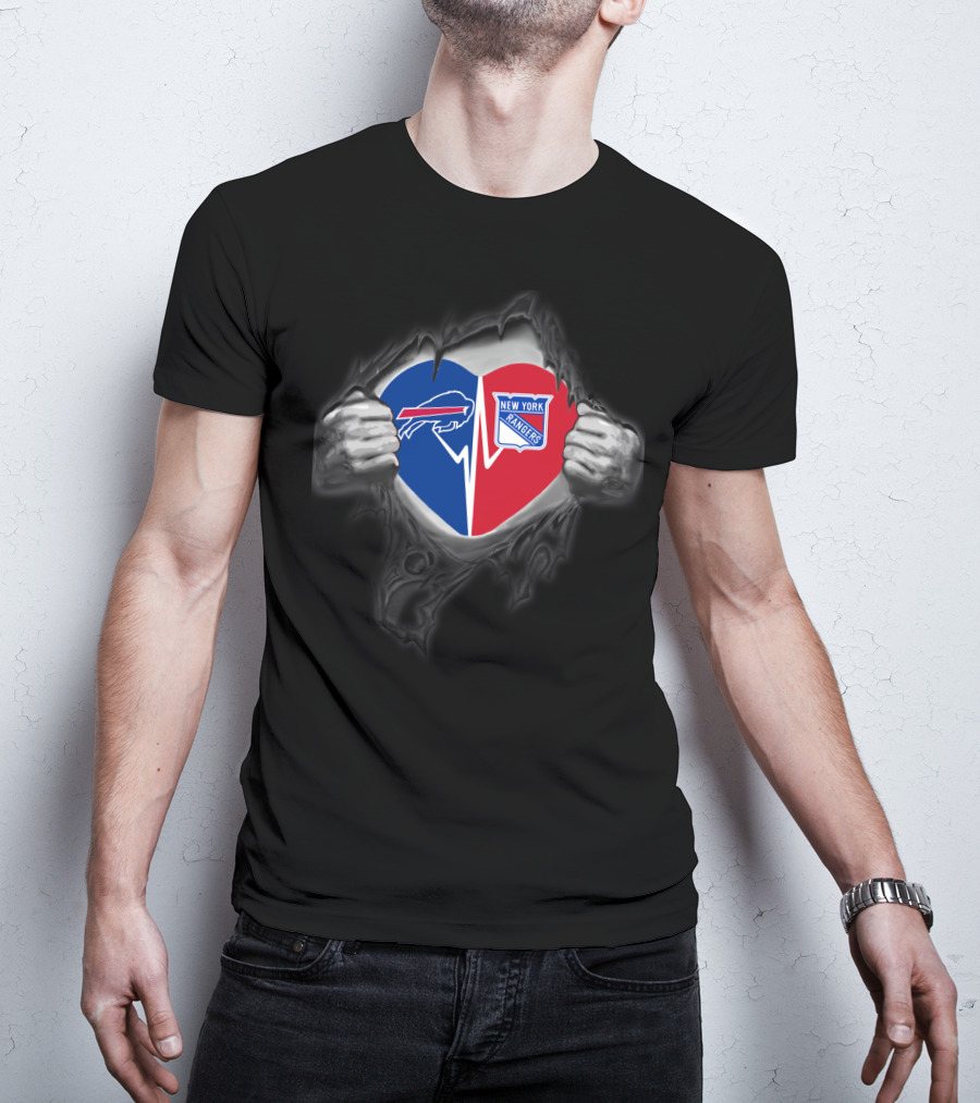 Buffalo Bills New York Rangers Heart Fan Logos T-Shirt