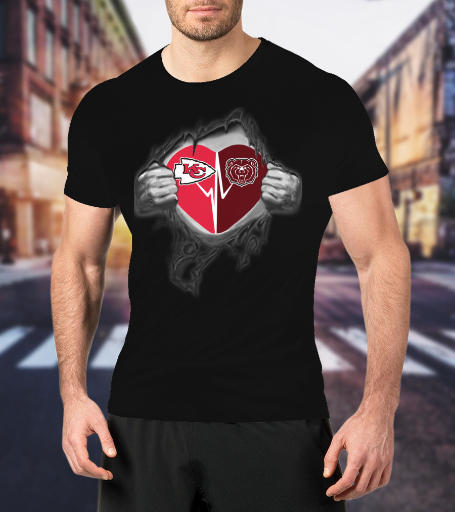 Kansas City Chiefs And Missouri State Bears Heart Logo Fusion T-Shirt