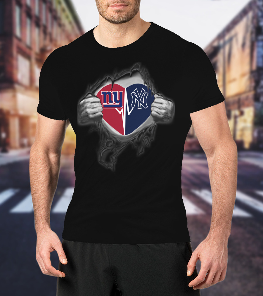 Ny Giants Yankees Heart Logo Fusion T-Shirt