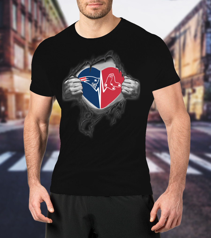 Patriots And Red Sox Heart Logo Reveal T-Shirt