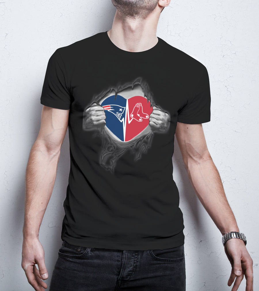 Patriots And Red Sox Heart Logo Reveal T-Shirt