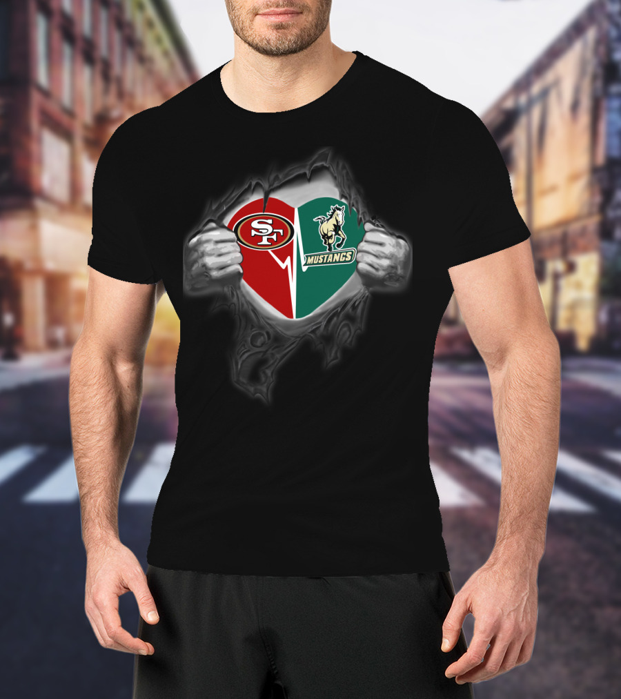 49ers Sf Cal Poly Mustangs Heart Logo Fusion T-Shirt