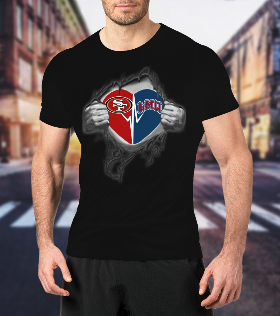 49ers Sf Lmu Loyola Marymount Lions Heart Torn Reveal T-Shirt