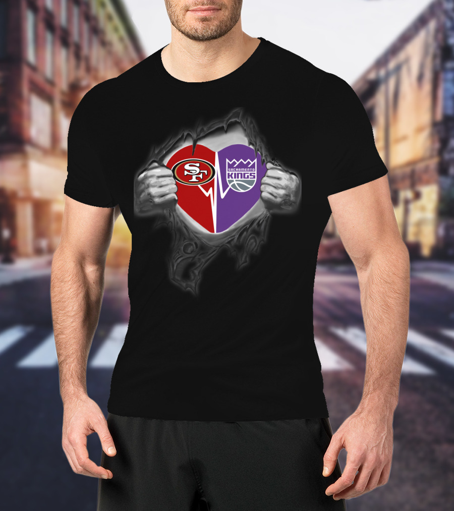 49ers Sacramento Kings Heart Torn Logo Combination T-Shirt