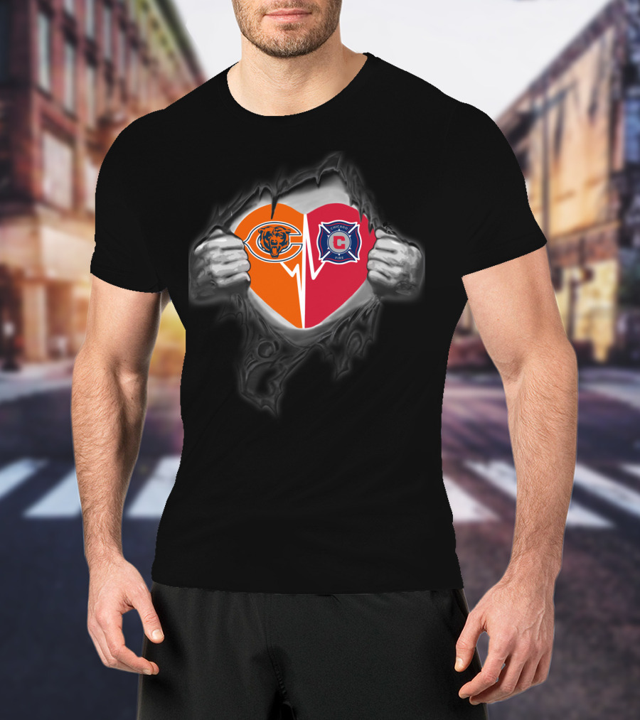 Chicago Bears And Fire Heart T-Shirt