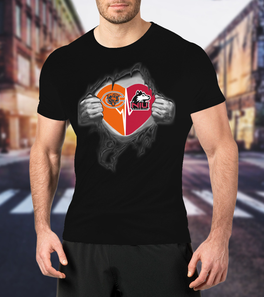 Chicago Bears Northern Illinois Huskies Heart Fan Unity T-Shirt