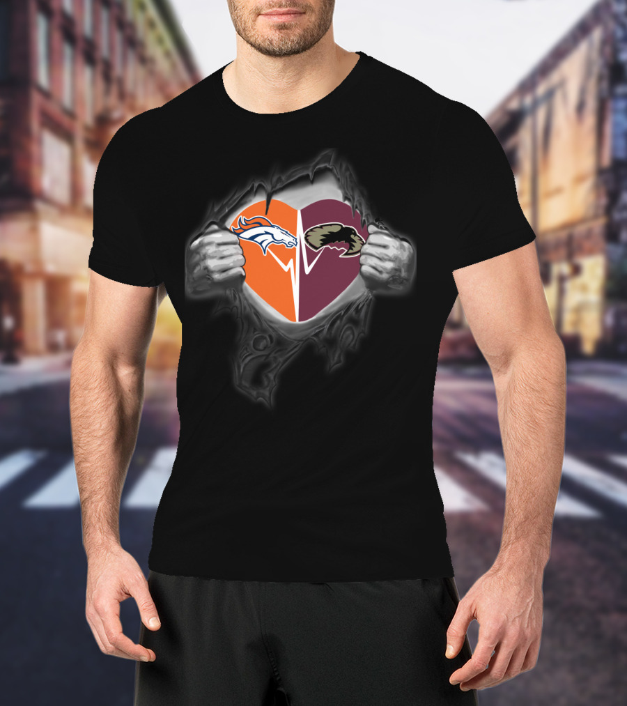 Denver Broncos Heart And Pioneers Logo Fusion T-Shirt