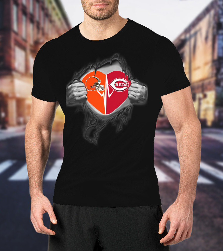 Browns Reds Heart Logo Tear T-Shirt