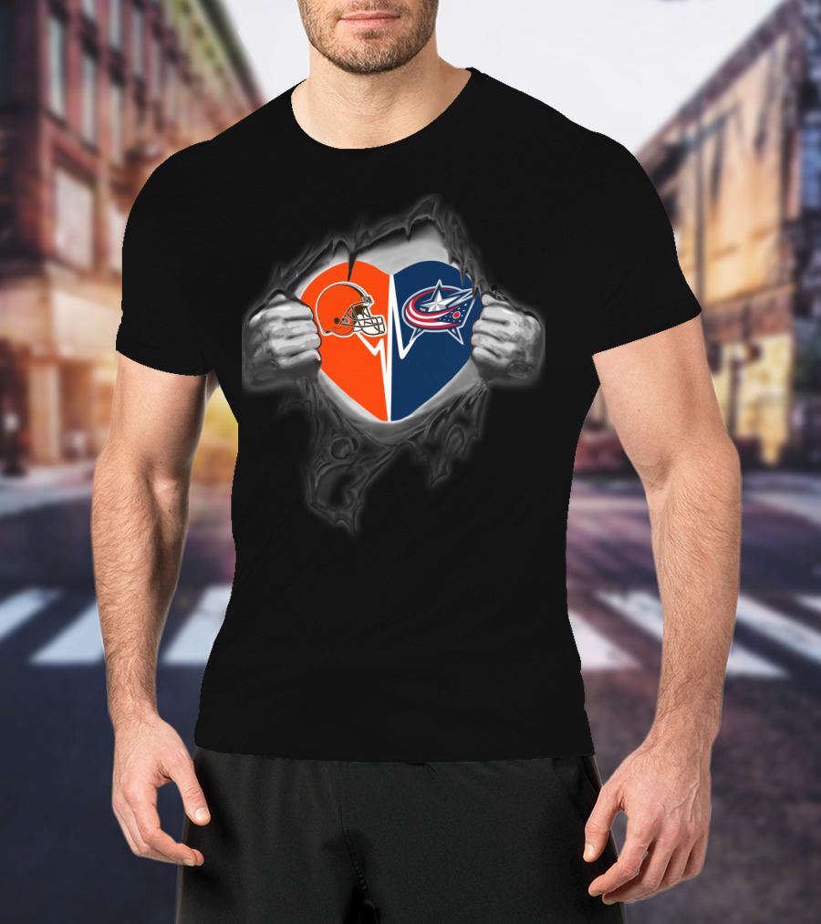 Browns Columbus Blue Jackets Heart Logo Fusion T-Shirt