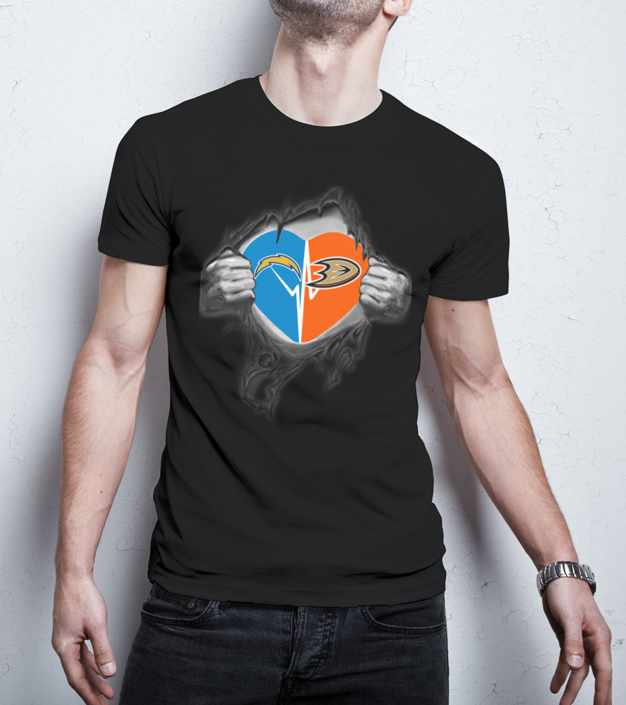 Chargers Anaheim Ducks Heart Hands T-Shirt