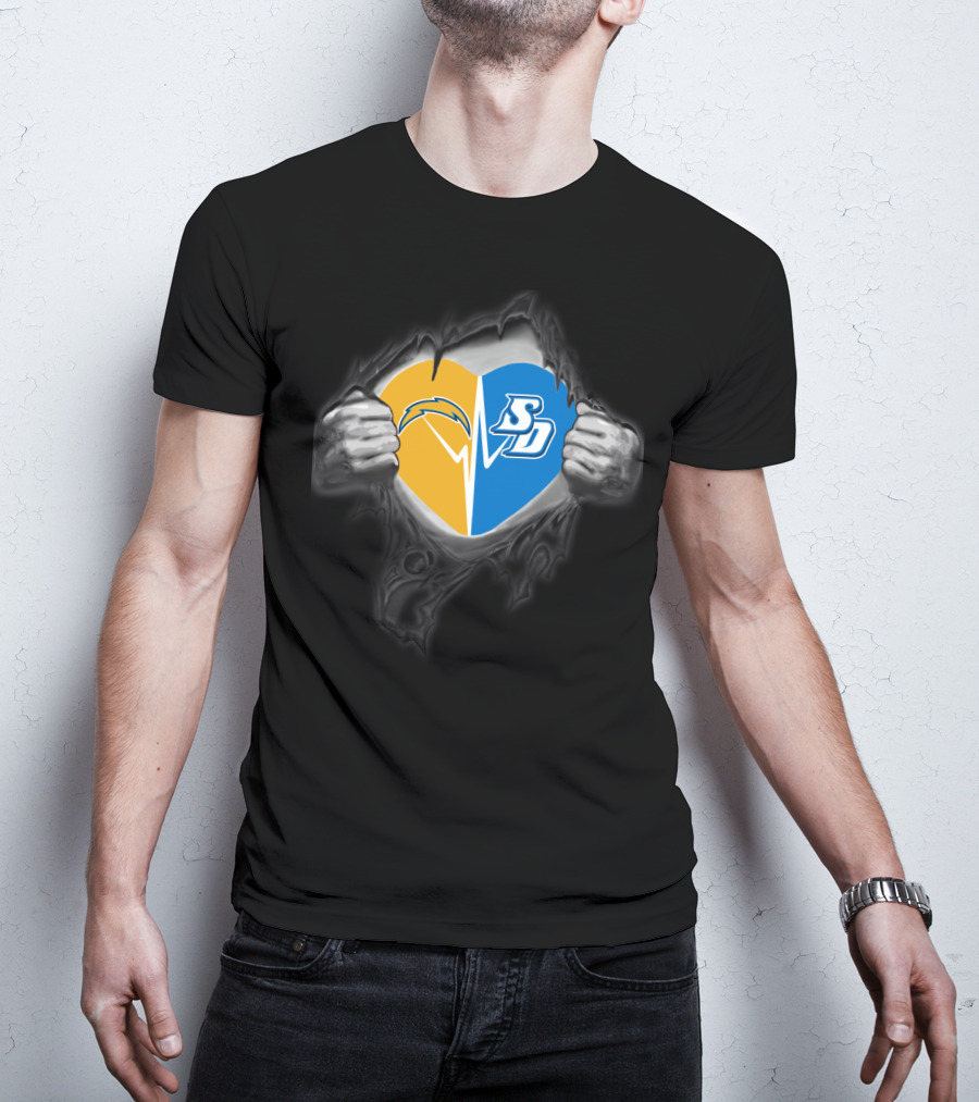 Chargers San Diego Toreros Heart Logo Rip T-Shirt