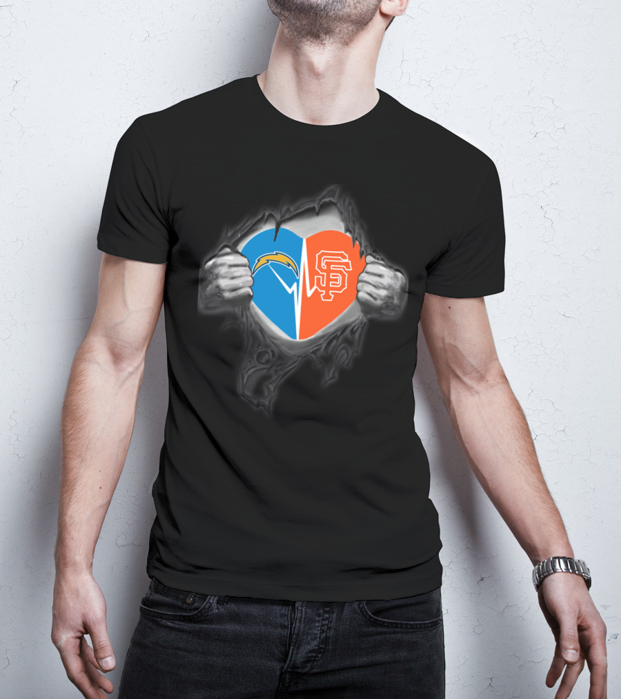 Chargers San Francisco Giants Heart Logo Fusion T-Shirt